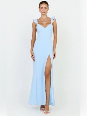 Showpo More Than This Maxi Dress Light Blue Ruffle Strap Backless Size 6